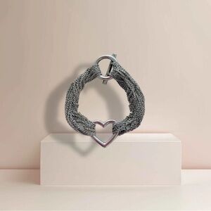Tiffany & Co. Mesh Heart Multistrand Toggle Silver Bracelet